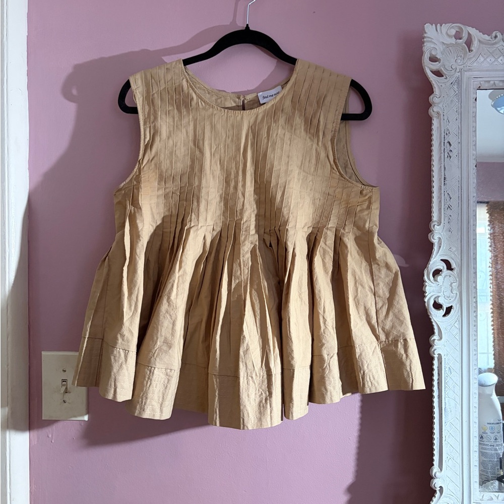 Find Me Now Sleeveless Pleated Peplum Top - Tan